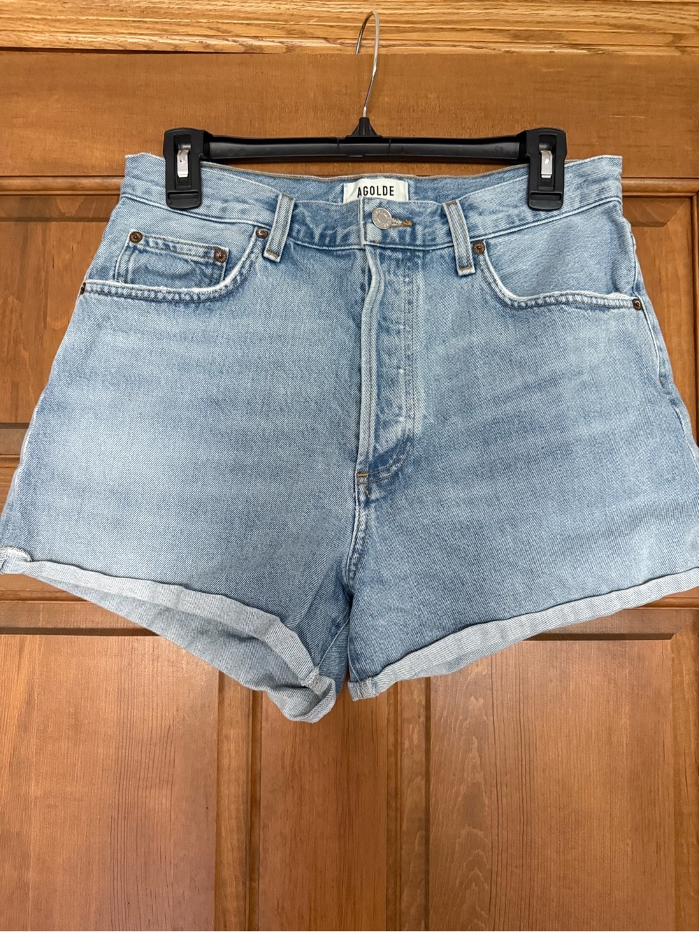 Agolde Soft Washed Blue High-Rise Denim Shorts